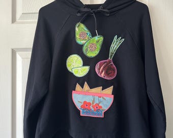 Upcycled hoodie ~  guacamole theme