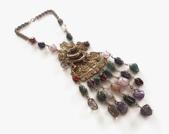 Accessocraft N.Y.C. Dragon with Semi-Precious Stones Fringe Necklace