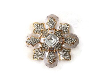 Kenneth Jay Lane K.J.L. Three-Dimensional Faceted Crystal Rhinestone Maltese Cross Brooch