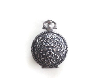 Napier Ornate Embossed Poseidon Silver Locket Pendant