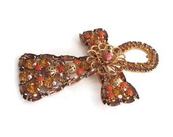 DeLizza & Elster for Alexis Kirk Amber Rhinestone Ankh Pendant Brooch