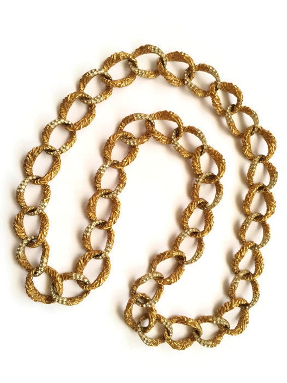 Vintage Ciner Rhinestone Chain Link Long Necklace… - image 2