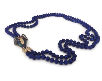 Ciner New York Blue Enamel Ram Clasp Lapis Lazuli Bead Necklace