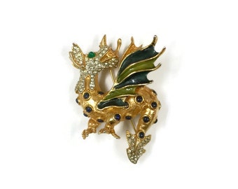 Vintage Kenneth Jay Lane Enamel Jewelled Dragon Brooch