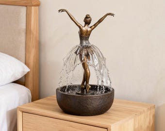 Statua di ballerina per fontana d'acqua, graziosa statuetta di danzatrice in bronzo, serena decorazione zen per scrivania, regalo artistico per lei, ricordo per gli amanti della danza