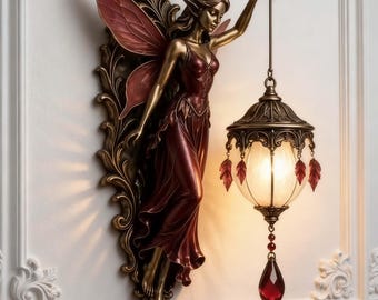 Betoverde sprookjes hars wandkandelaar sculptuur, elegant standbeeld feeëngodin, sfeerwandlamp, celestial Home Lighting, cadeau voor fantasyliefhebbers