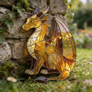 Enchanted Dragon Stained Glass Pattern, Fantasy Wyvern Gothic Mythical Suncatcher Template