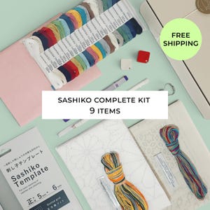 Japanese Sashiko Kit, Embroidery Kit Made in Japan, Visible Mending DIY Craft Gift, Coaster, Kitchen Cloth, Template, Thread Set