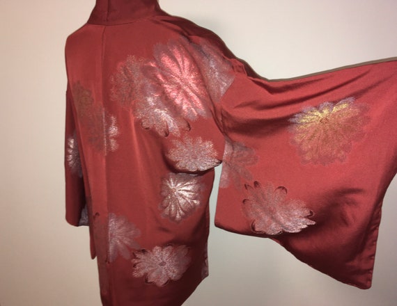Vintage haori - Shiny chrysanthemum, Burgundy