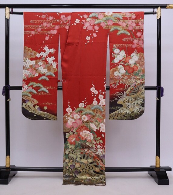 Vintage kimono - Furisode, Floral garden, Japanes… - image 5