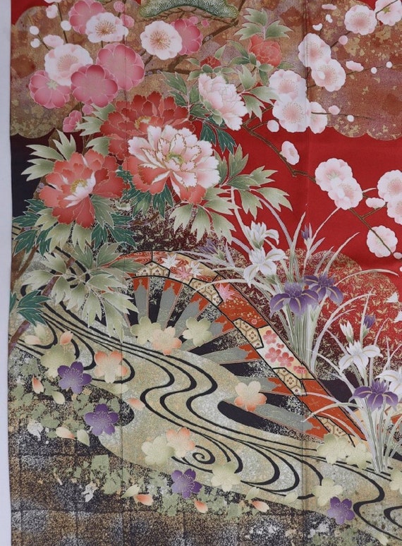 Vintage kimono - Furisode, Floral garden, Japanes… - image 3