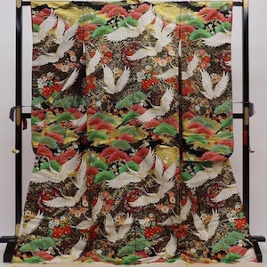 Vintage kimono - Uchikake, Crane, pine tree and various flower, Wedding kimono, Japanese kimono dress