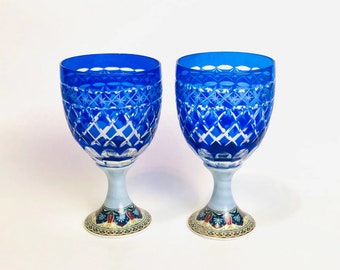 Antique kiriko glass - Japanese kiriko glass, antique glass, Pair of 2