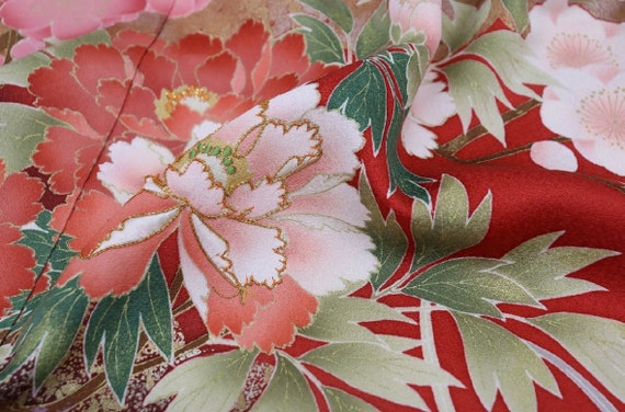 Vintage kimono - Furisode, Floral garden, Japanes… - image 4