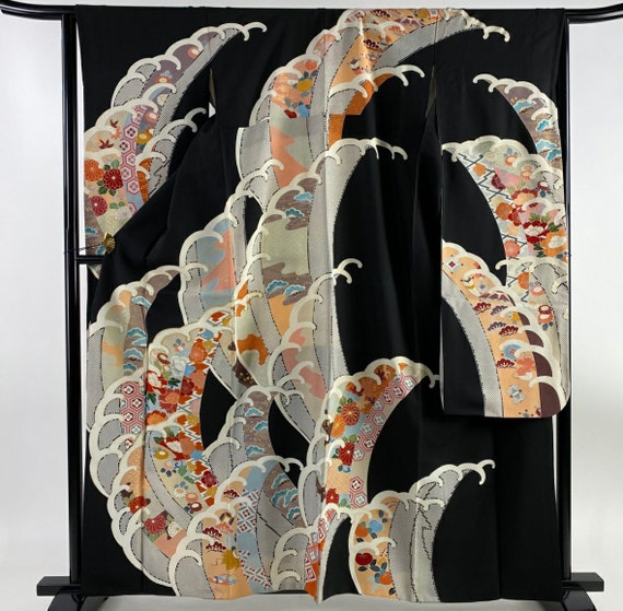 Vintage kimono - Furisode, Sea wave, Japanese kim… - image 1