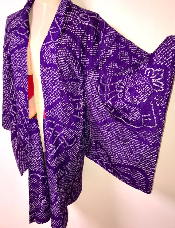 Antique haori - Folding fan, Shibori, Royal purple, P… - Gem