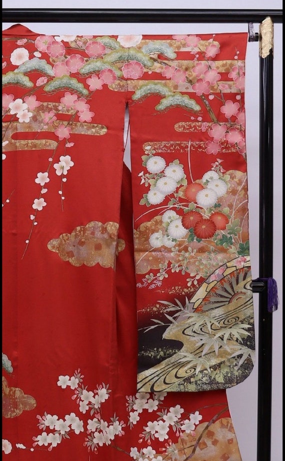 Vintage kimono - Furisode, Floral garden, Japanes… - image 2