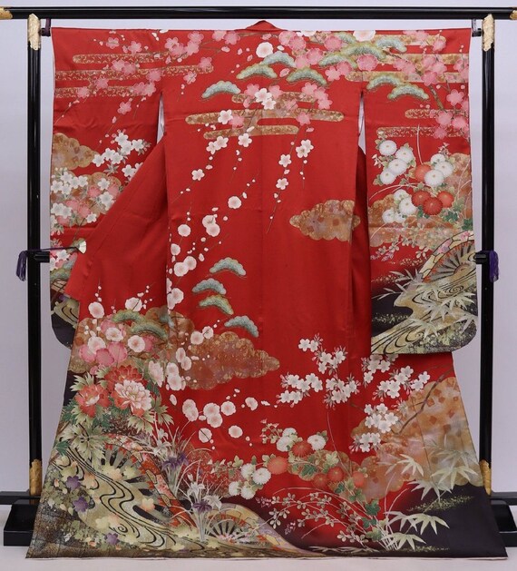 Vintage kimono - Furisode, Floral garden, Japanes… - image 1