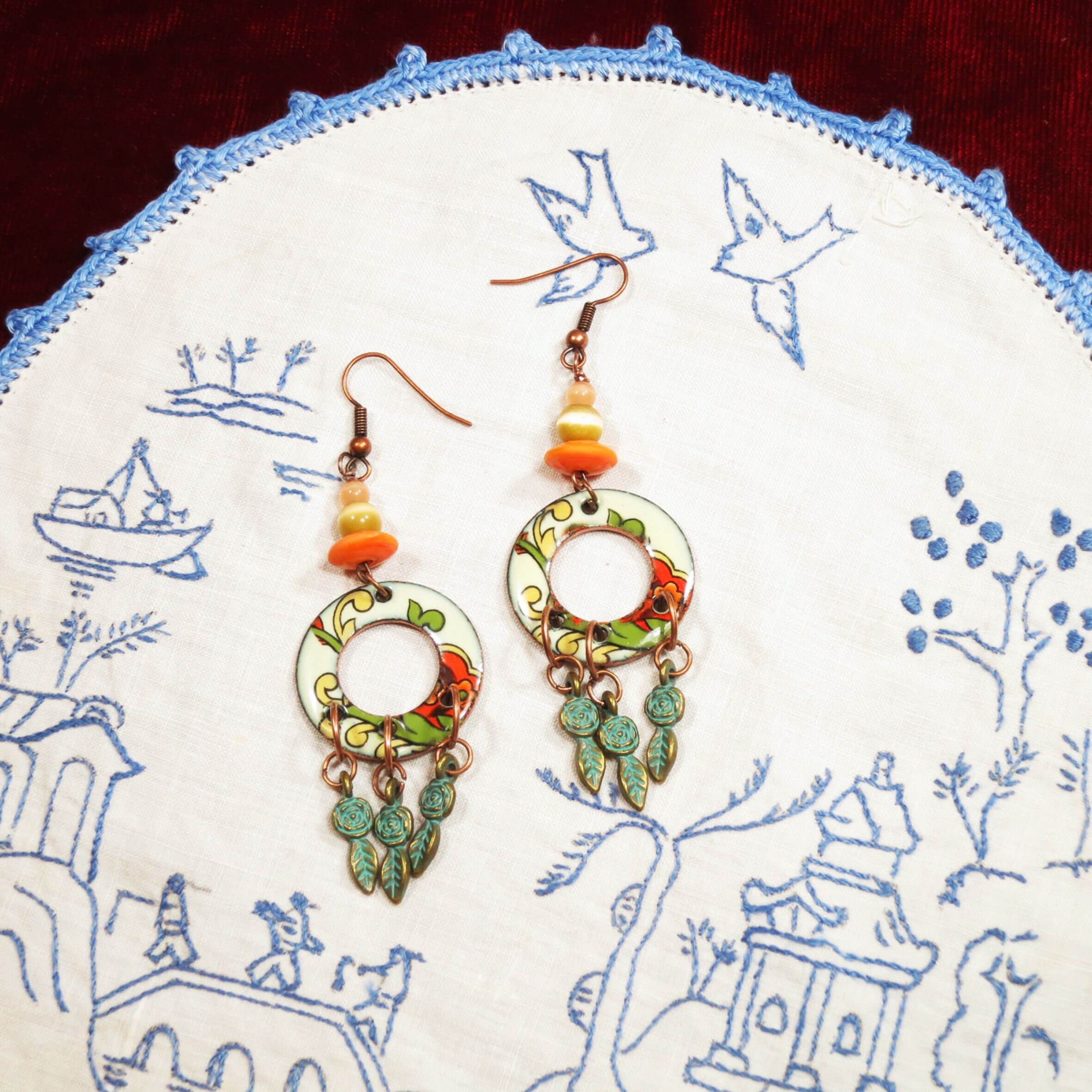 Boucles D'oreilles Goutte Bohème En Cuivre - Fermeture Crochet, Pour Femme