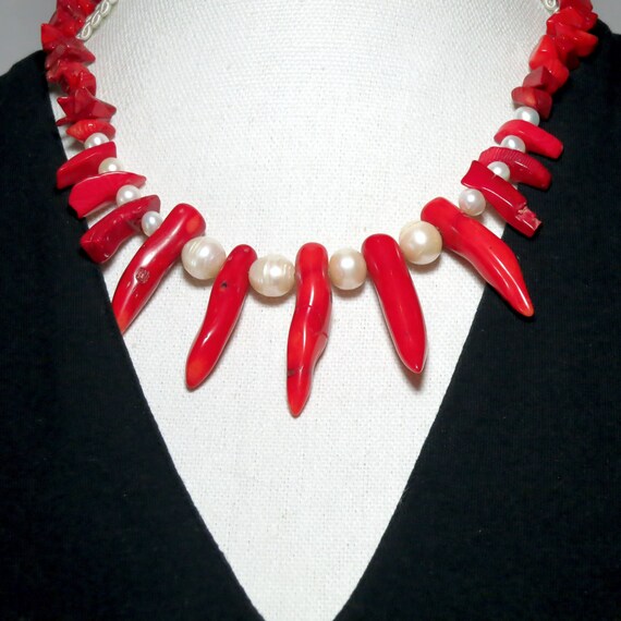 Sterling Silver Red Coral Tusk Pendant Sterling Silver Red Coral Tusk Pendant