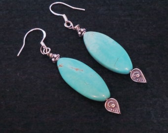 Turquoise Drop Earrings: Sterling Silver, Tribal Style