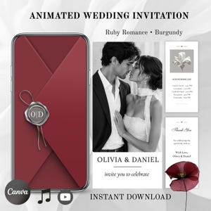 Animated Burgundy Wedding Invitation Template, Ruby Romance (Digital Download)