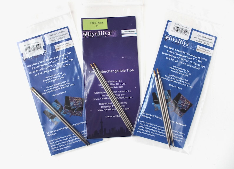 SMALL sizes with 5 tips HiyaHiya Interchangeable Steel Knitting needle set