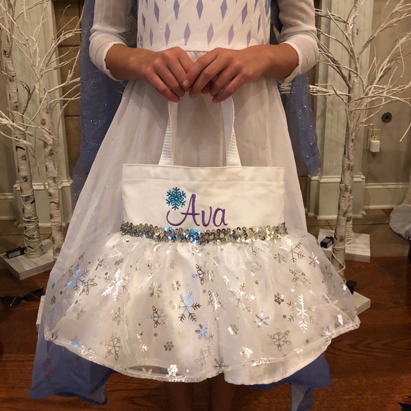 ELSA Inspired Princess Bag/ Tote- Easter Bag- Halloween Trick or Treat Bag- Dance Bag- FROZEN Party Favor