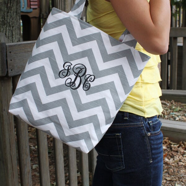 LARGE gray and white CHEVRON stripe zigzag Handbag/ Diaper Bag/ Purse/ Tote/ Beach Bag