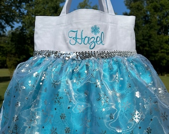 ELSA Inspired Princess Bag/ Tote- Easter Bag- Halloween Trick or Treat Bag- Dance Bag- FROZEN Party Favor