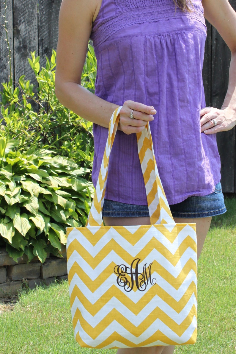 SMALL yellow and white CHEVRON stripe zigzag Handbag Diaper Bag Purse Tote Beach Bag