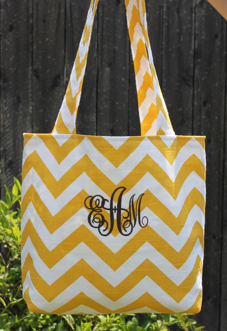 SMALL yellow and white CHEVRON stripe zigzag Handbag Diaper Bag Purse Tote Beach Bag