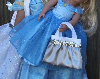 NEW CINDERELLA Inspired Silver Princess Bag/ American Girl Bag/ Tote- Party Favor- Small- Mini- CHOOSE your own colors