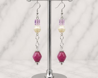 Pink and Lavender Earrings | Raspberry Pink Earrings | Handmade Dandle Earrings | Colorful Jewelry | Lightweight Earrings | Gift for Women