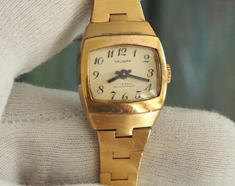 Klasyczny damski zegarek Trumpf | Niemiecki mechanizm nakręcany | Koperta 20 mm | Bransoleta 17 cm | Regulowany rozmiar | Zegarek w kolorze złotym
