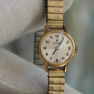 Vintage Junghans Ladies Watch | German Wind Up | 17mm Case | Gold Tone Stretch Band | Mechanical Working Watch | 1960s style