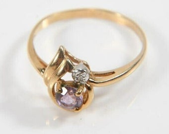 Vintage German 10K gold, diamond  and amethyst handcrafted  ring