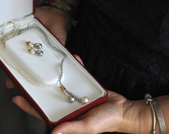 MAJORICA Pearls - Necklace and earrings set, Vintage Marjorica pearls set 925 silver closure(gold plated), box and papers