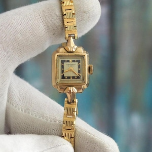 Vintage Junghans Art Deco Ladies Watch – 17x21mm Case, Gold-Tone, Wind-Up, 180mm Resizable Bracelet, Serviced & Working