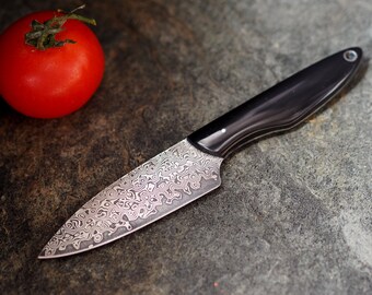 VG10 San Mai Damascus small chef knife, custom kitchen knife, small fixed blade knife, small fixed edc knife