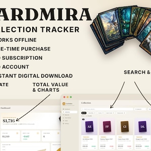 Cardmira Collection Tracker | Application d'inventaire de cartes et objets de collection | Fonctionne hors ligne | Sans abonnement | Téléchargement numérique