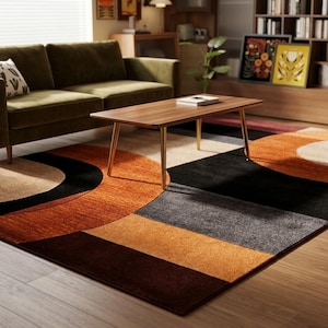 Tapis géométrique nordique, tapis abstrait moderne coloré, tapis de sol en flanelle douce pour salon et chambre, décoration rétro lavable