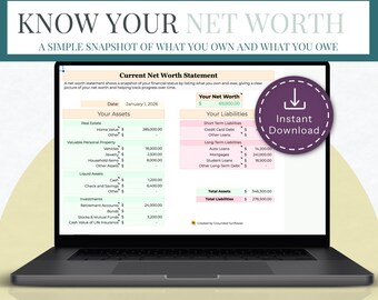 Net Worth Tracker Google Sheets Template Personal Finance Spreadsheet Asset and Liability Calculator Annual Net Worth Statement Download