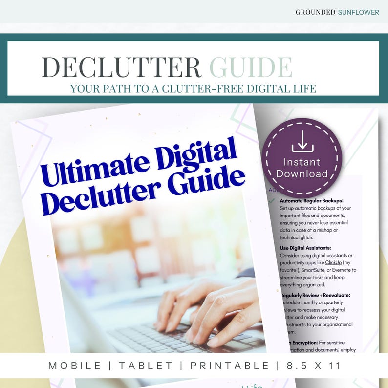 Digital Declutter Checklist Printable Template Organization System Phone Cleanup Guide Email Management Planner Schedule Maintenance Tracker Computer Files Internet Social Media Blog Website Organization Daily Weekly Monthly Quarterly
