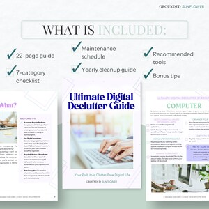 May include: A digital declutter guide with the title "Ultimate Digital Declutter Guide" and the text "Your Path to a Clutter-Free Digital Life." The guide includes a 22-page guide, a 7-category checklist, a maintenance schedule, and bonus tips.