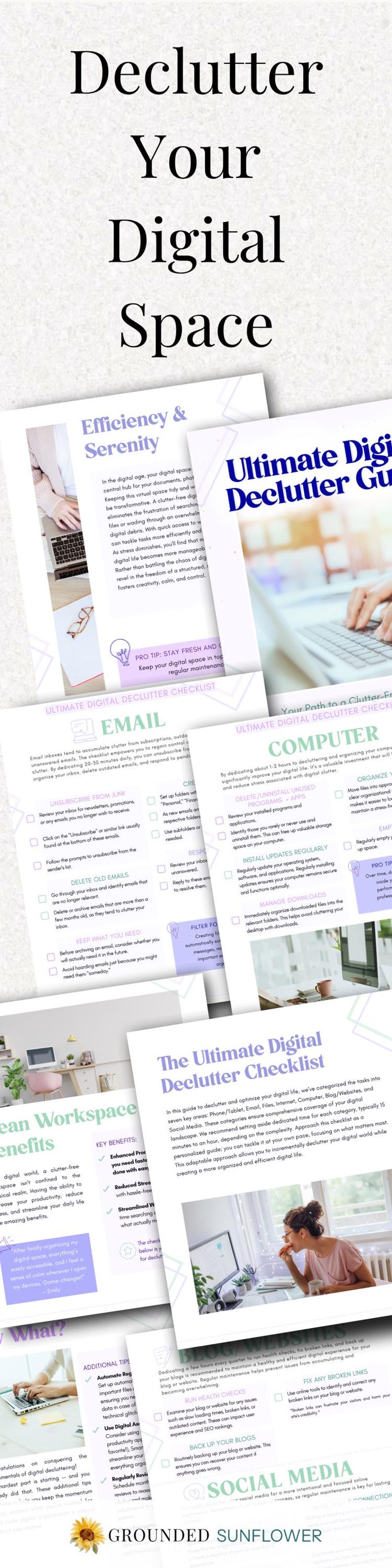 Organization System Phone Cleanup Guide Email Management Planner Schedule Maintenance Tracker Daily Weekly Monthly Quarterly Annual Digital Declutter Checklist Printable Template Computer Files Internet Social Media Blog Website
