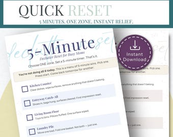 5 Minute Declutter Reset Printable Busy Mom Home Organization Quick Clean Checklist PDF Instant Download Daily Home Reset Tool for Moms