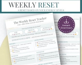 Weekly Reset Checklist Tracker Printable Busy Mom Home Cleaning Checklist Daily Chore Planner Household Organization System Low Effort Reset