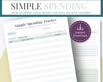 Spending Tracker Printable Expense Tracker Simple Weekly Budget Worksheet Money Management Log Personal Finance Printable Instant Download