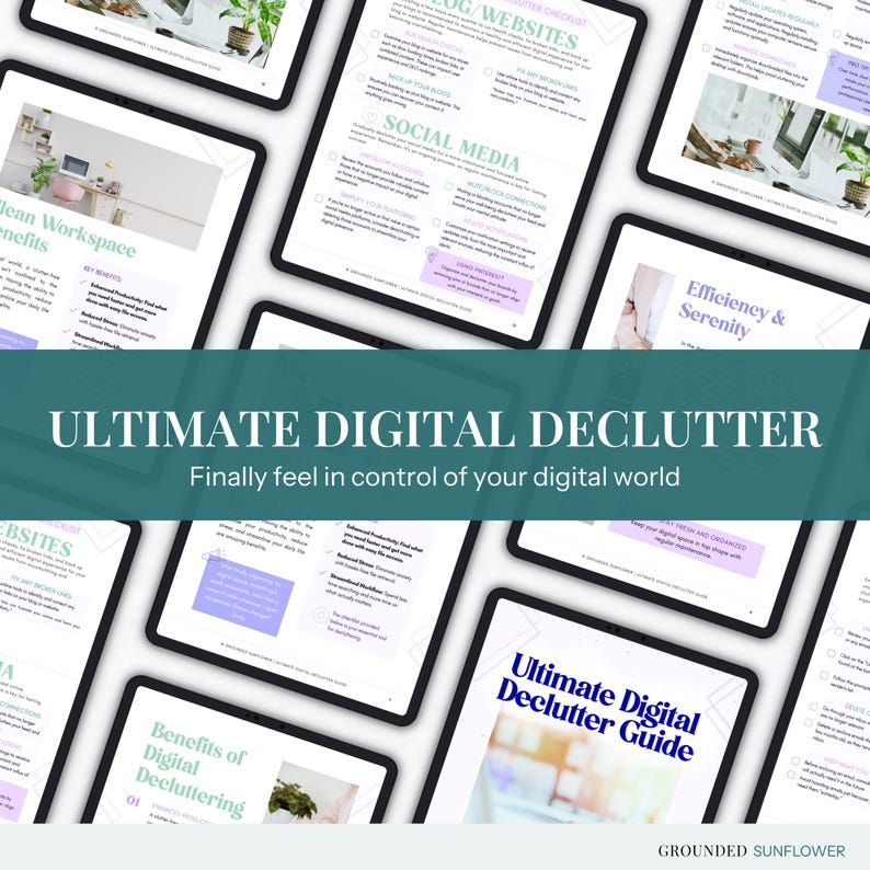Digital Declutter Checklist Printable Template Organization System Phone Cleanup Guide Email Management Planner Schedule Maintenance Tracker Computer Files Internet Social Media Blog Website Organization Daily Weekly Monthly Quarterly